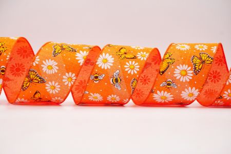 Весенний цветок с коллекцией пчел лента_KF7566GC-54-54_оранжевый